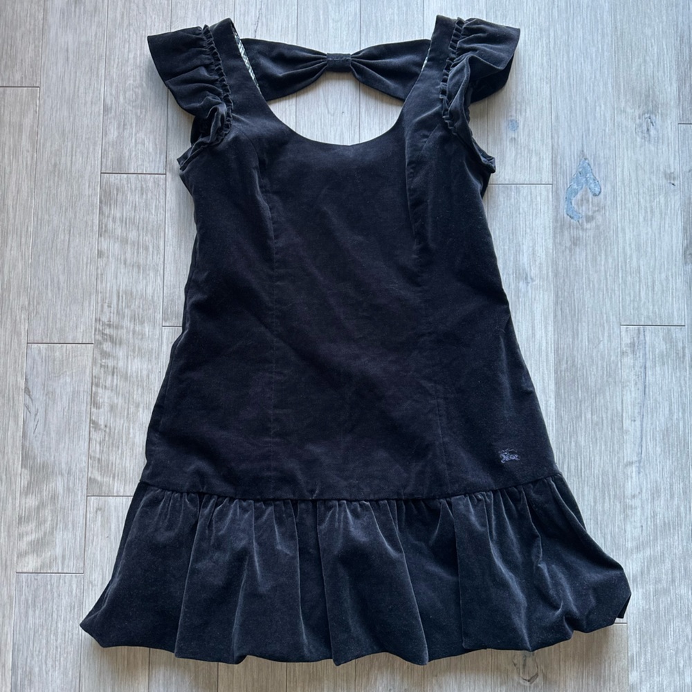 Burberry Blue Label - Black Velvet Ruffle‎ Coquette Japan Y2K Mini Dress Size 38